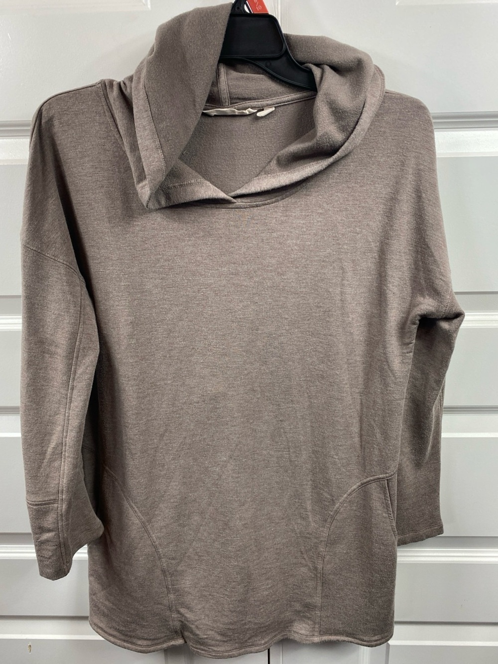 Soft Surroundings V-Neck Pullover Hoodie Tunic Shirt Top Long Sleeve Small Brown